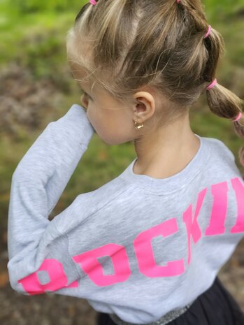  ROCKING SWEATER - GRAY MELANGE - NEON PINK PRINT