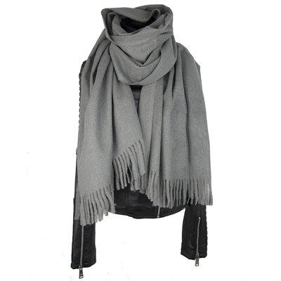 CASHMERE SHAWL ; 100% SCHEERWOL GRIJS