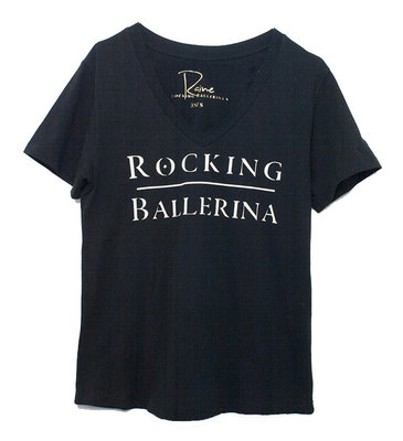 V-NECK TEE : ROCKING BALLERINA ZWART