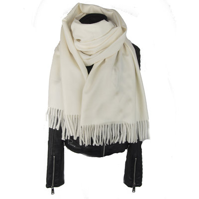 CASHMERE SHAWL ; 100% SCHEERWOL OFFWHITE