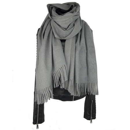 CASHMERE SHAWL ; 100% SCHEERWOL GRIJS
