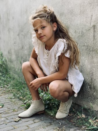 GIRLS TUNIEK BLOUSE RUFFLE CREAM - MAG NIET MEER RETOUR