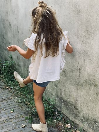 GIRLS TUNIEK BLOUSE RUFFLE CREAM - MAG NIET MEER RETOUR