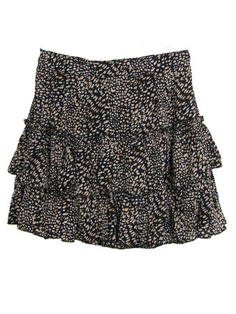 LEOPARD SKIRT RUFFLES BLACK