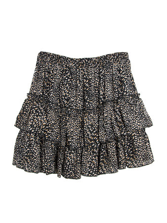 LEOPARD SKIRT RUFFLES BLACK