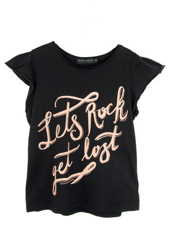 GIRLS RUFFLE TEE : LETS ROCK! BLACK
