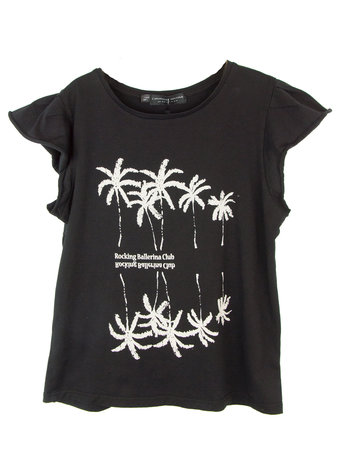 GIRLS RUFFLE TEE : PALMTREES BLACK