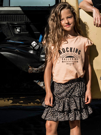 GIRLS RUFFLE TEE : ROCKING BALLERINA SUN PEACH