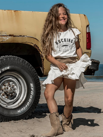 GIRLS RUFFLE TEE : ROCKING BALLERINA SUN COCONUT