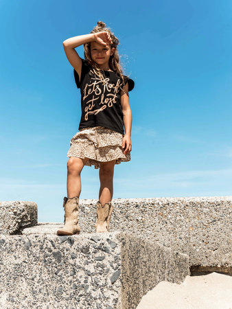 GIRLS RUFFLE TEE : LETS ROCK! BLACK