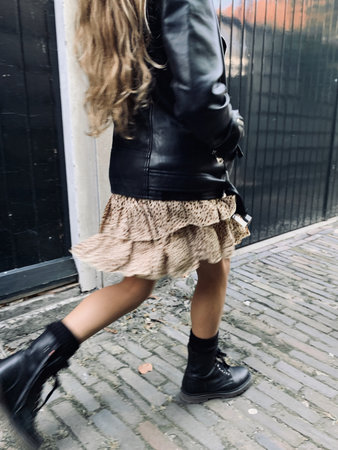 GIRLS LEOPARD RUFFLE SKIRT SAND