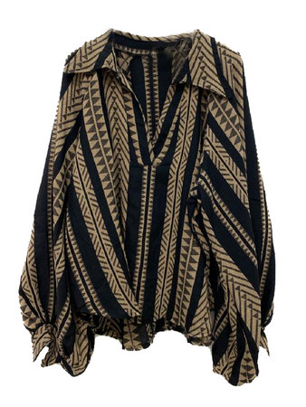 TUNIEK BLOUSE BALLOON SLEEVES BLACK/CAMEL