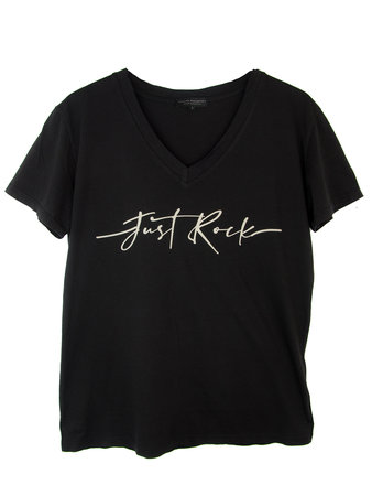 V- NECK TEE : JUST ROCK - BLACK