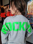 ROCKING SWEATER - GRIJS MELANGE; NEON GROENE PRINT