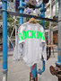 ROCKING SWEATER - GRIJS MELANGE; NEON GROENE PRINT