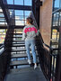 ROCKING SWEATER - GRIJS MELANGE; NEON ROZE PRINT
