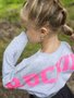 KIDS ROCKING SWEATER - GRIJS MELANGE - NEON ROZE PRINT