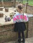 KIDS ROCKING SWEATER - GRIJS MELANGE - NEON ROZE PRINT